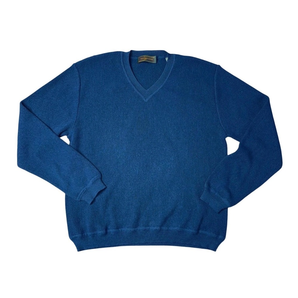 Peru Unlimited V-Neck Sweater Mens Blue Excellent Baby Alpaca Wool Knit Pullover